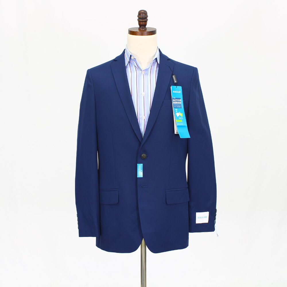 Haggar 40L Blue Solid 2-Button Sport Coat Blazer Jacket T792